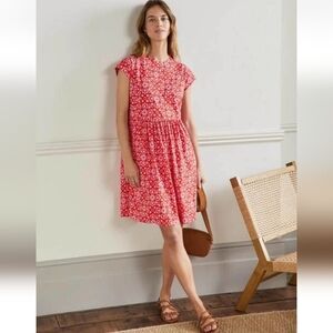 BODEN Jersey T-Shirt Dress Dragon Floret Tile Red D0143 Women's 16 / 18 Cotton